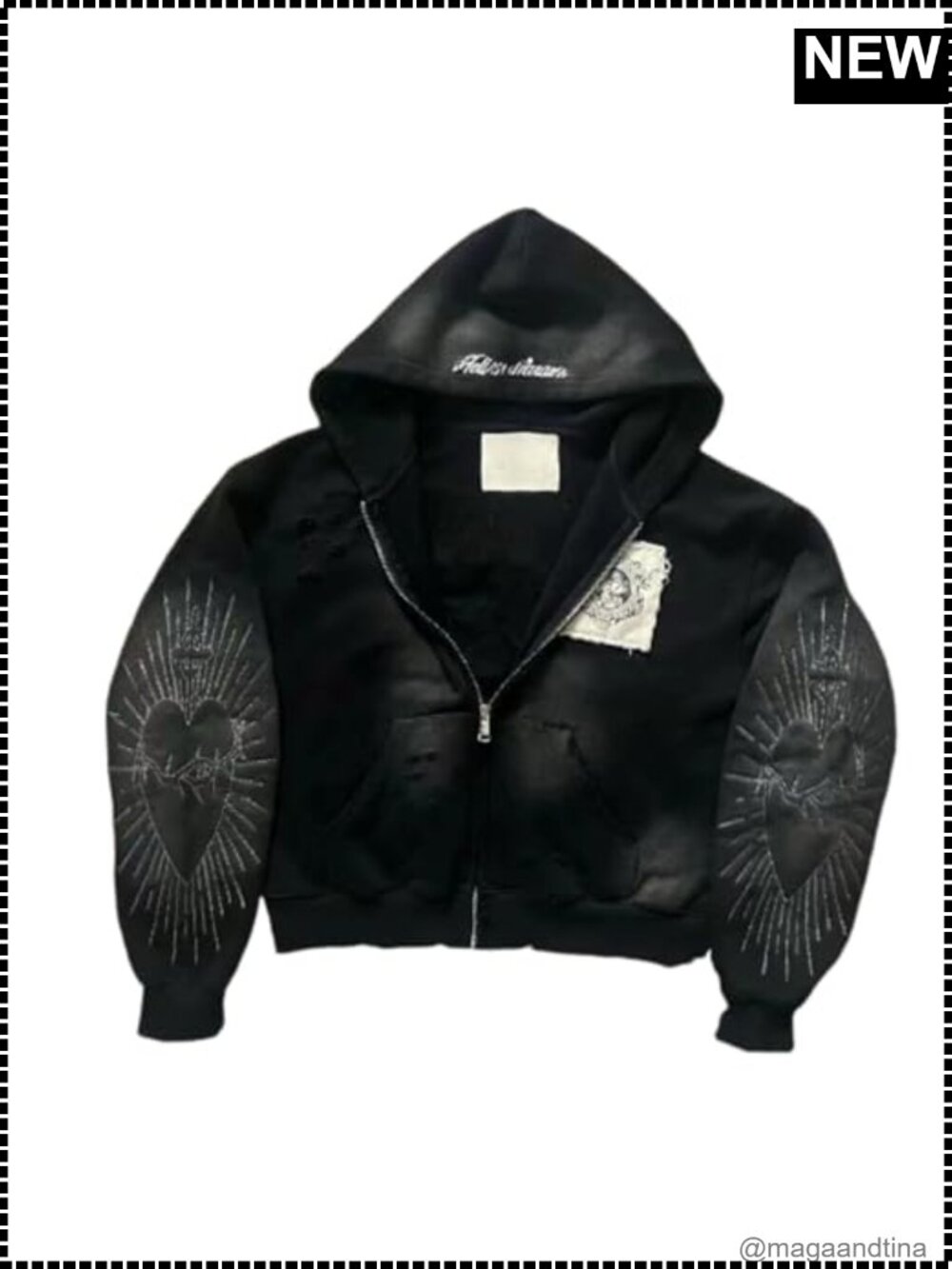 Oversized Zip Up Hoodie Y2k Grunge Emo Goth Streetwear Baggy Sweatshirt